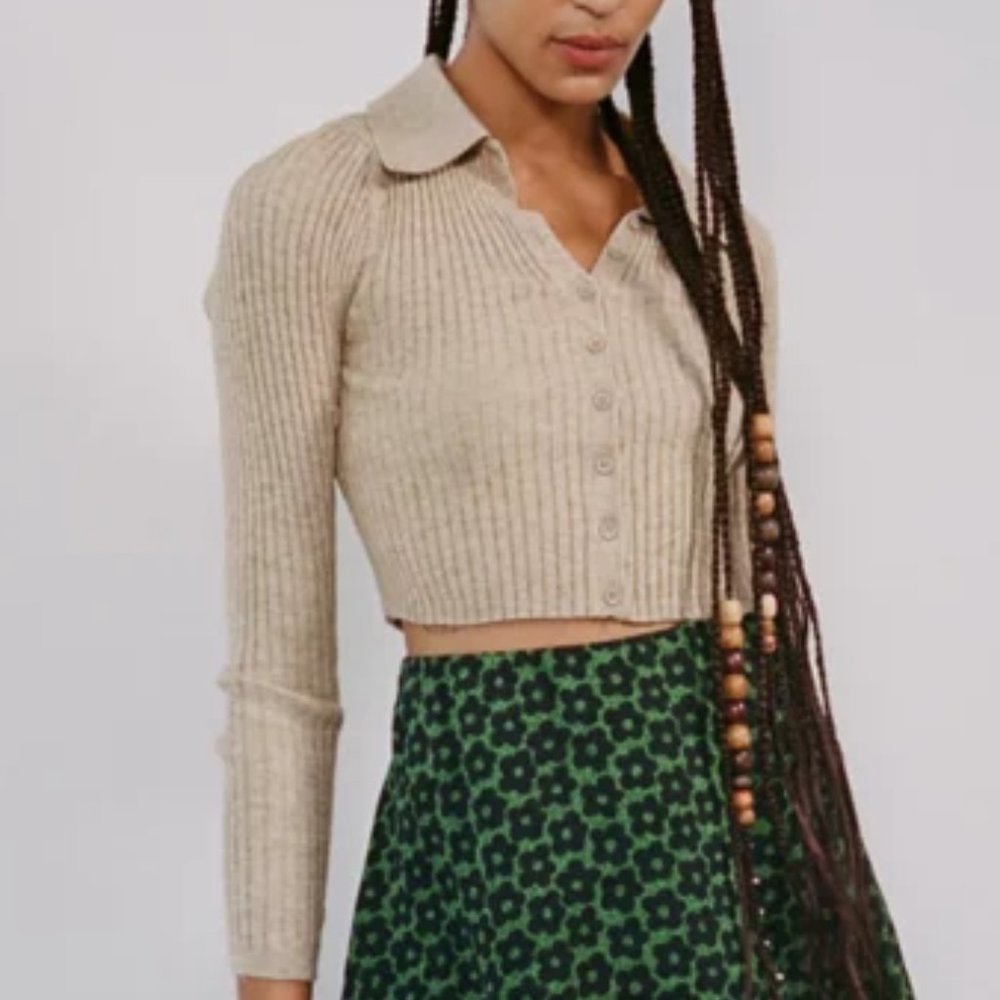 Urban Outfitters Skylar Ribbed Button-Front Cropped Sweater